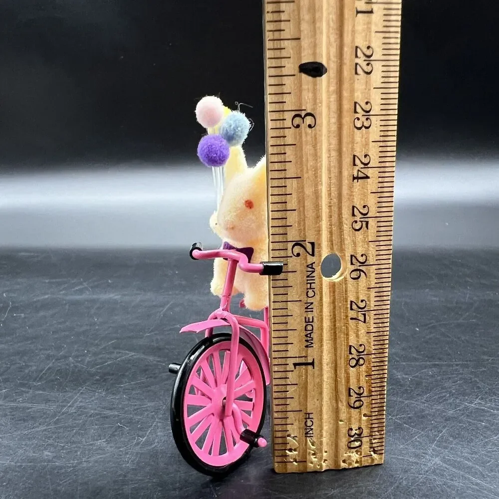 Flocked Bunny Riding Pink Bike with Balloons Ornament Metal Tricycle Rabbit